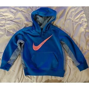 Nike Toddler Sweatshirt Boys 24 Months Blue Hooded Kangaroo Pocket Orange Swoosh